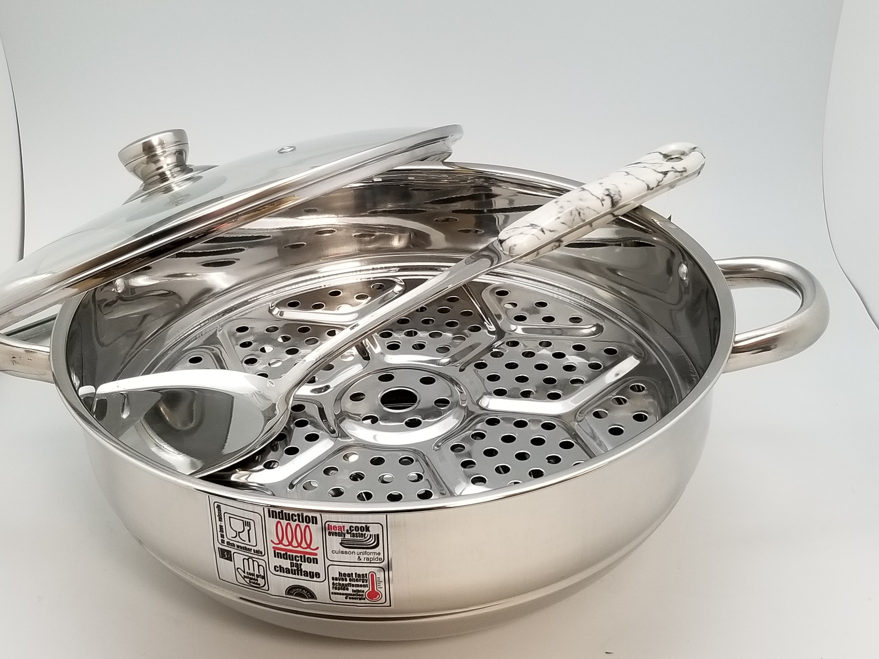 Family Size Steamer w/Removable Steaming Rack & Lid - 34cm